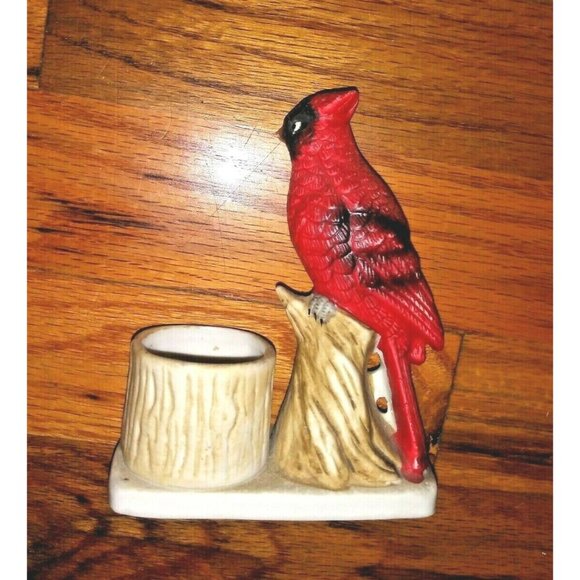 Red Cardinal Toothpick/candle holder Taiwan Bisque Porcelain Christmas Jasco 5" - Picture 3 of 5